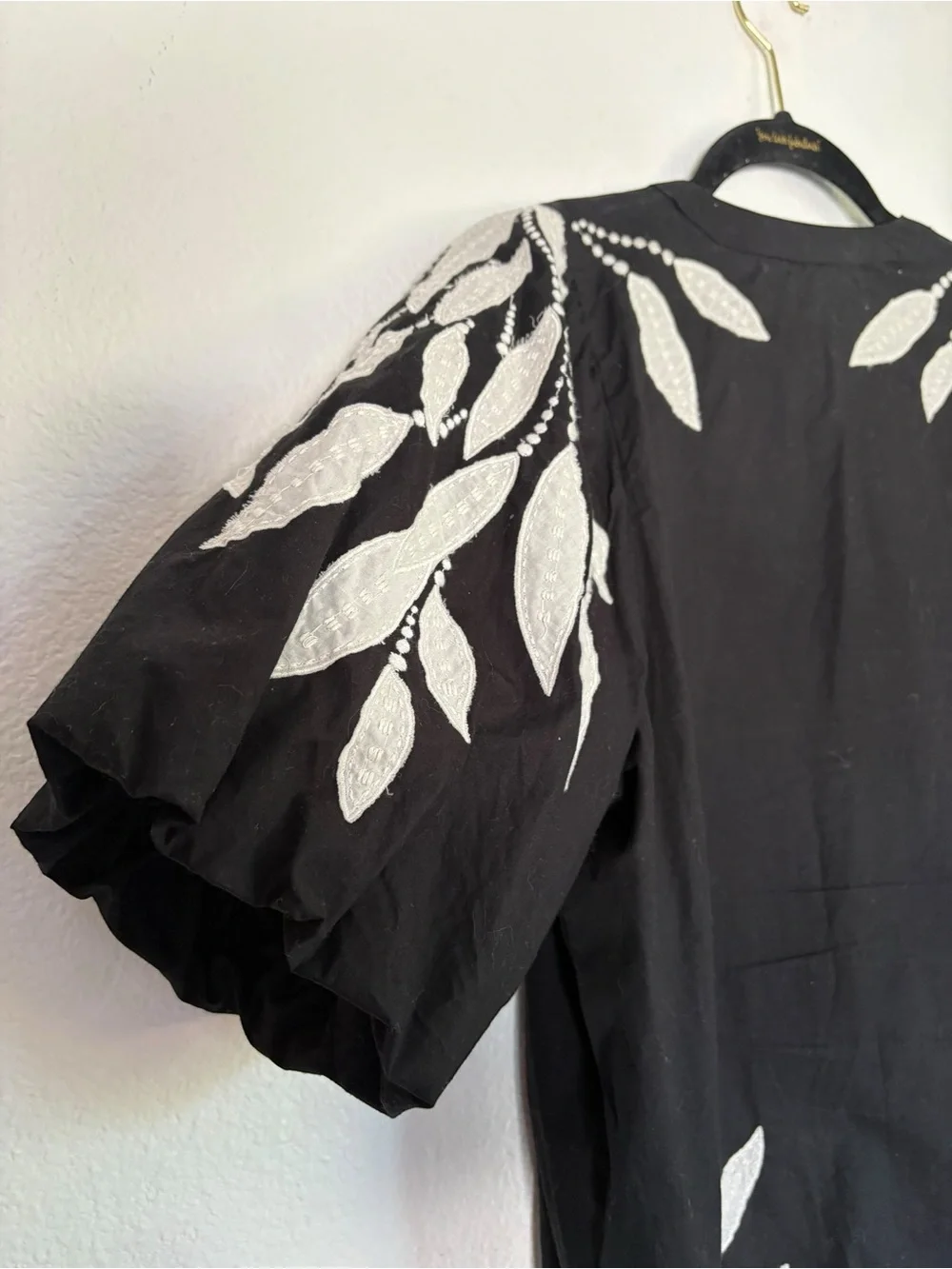 Anthropologie Black Blouse with White Leaf Embroidery - Picture 3 of 12